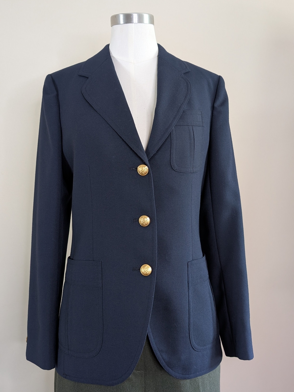 Classic Stanley Blacker Wool Blazer Gold Eagle Buttons Old Money Preppy Sz 8 VTG